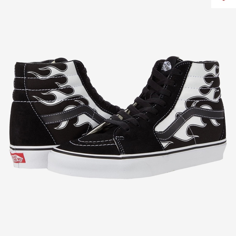 Vans SK8 High Black and White Flames